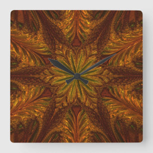 Horloge Carrée Shiny metallizer copper and brass glass leaves