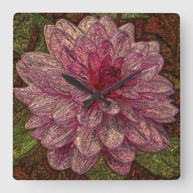 Horloge Carrée Shiny metallizer pink flower wall clock (Recto)