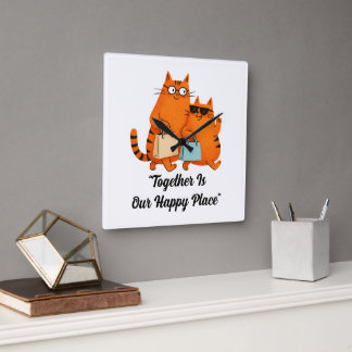 Horloge Carrée Shopping Day Cat Love Wall Clock