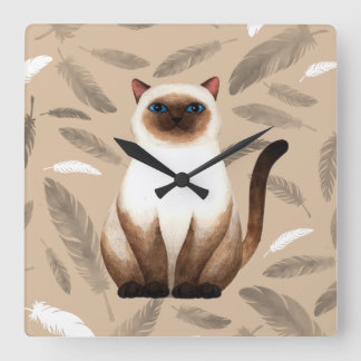 Horloge Carrée Siam cat Wall Clock