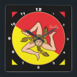 Horloge Carrée Sicilian Flag, Sicily trendy fashion /design clock<br><div class="desc">WALL CLOCK : Sicily & Sicilian Flag - (Trinacria - triskelion swirl) fashion design - love my country,  travel,  holiday,  country patriots / sports fans</div>