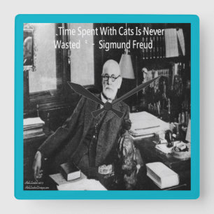 Horloge Carrée Sigmund Freud & Famous Cat Quote Wall Clock