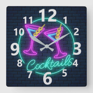 Horloge Carrée Signal Cocktails Neon