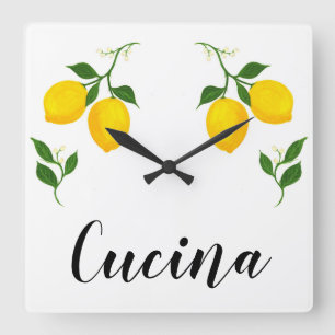 Horloge Carrée Signe de Cucina avec motifs Lemons et Leave