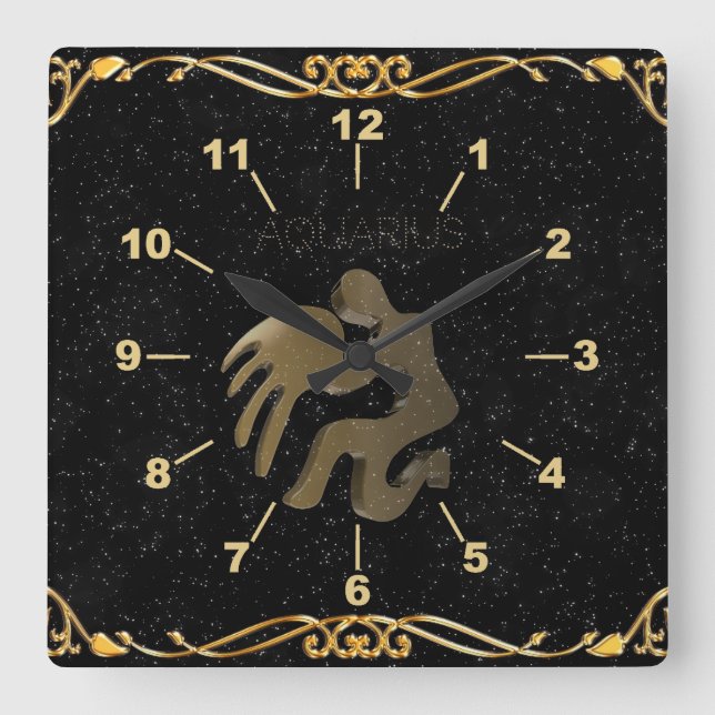 Horloge Carrée Signe d'or d'Aquarius (Recto)