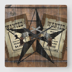 Horloge Carrée SIGNE Recherché Rustique Texas Star Western Doubl