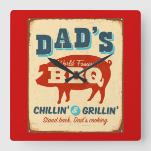 Horloge Carrée Signe vintage en métal - le BBQ du papa