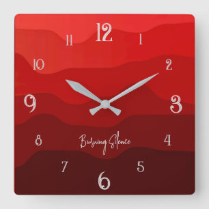 Horloge Carrée Silence Ardente – Vague Rouge Désertique