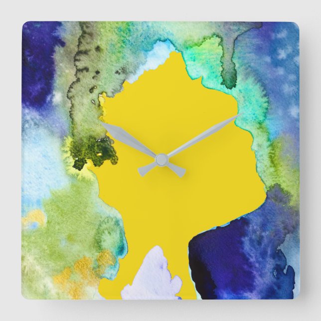 Horloge Carrée Silhouette art abstract watercolor (Recto)