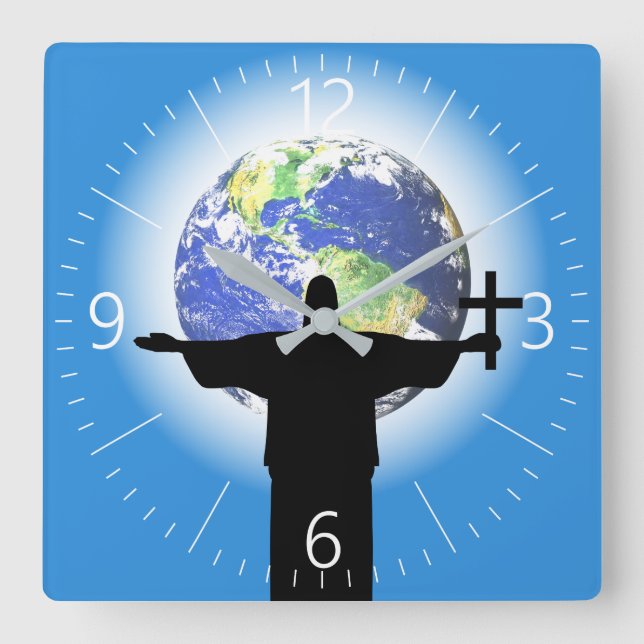 Horloge Carrée Silhouette avec croix (Recto)