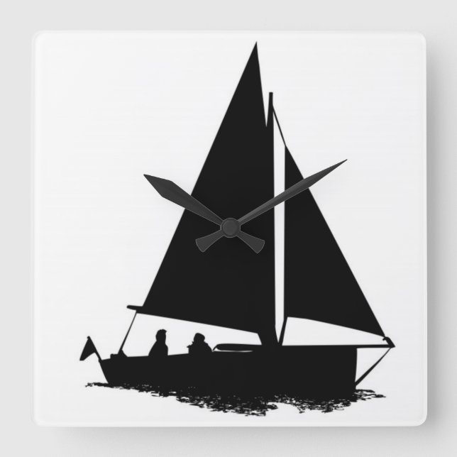 Horloge Carrée Silhouette de bateau noir (Recto)
