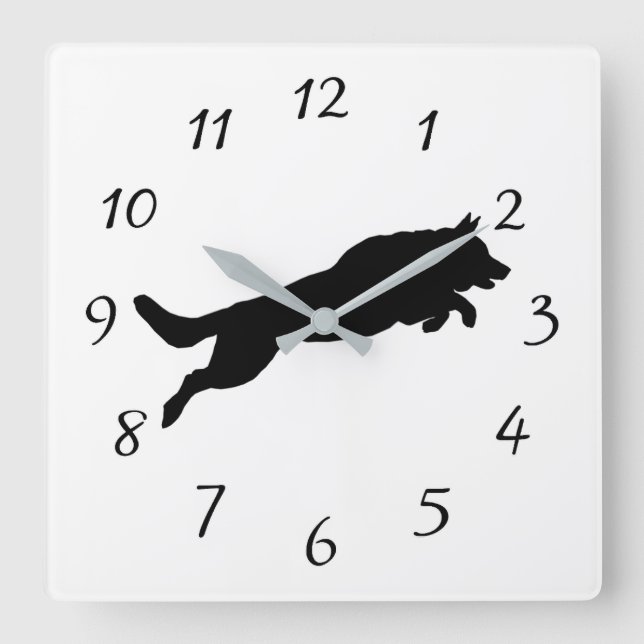 Horloge Carrée Silhouette de chien berger allemand sauter sur (Recto)