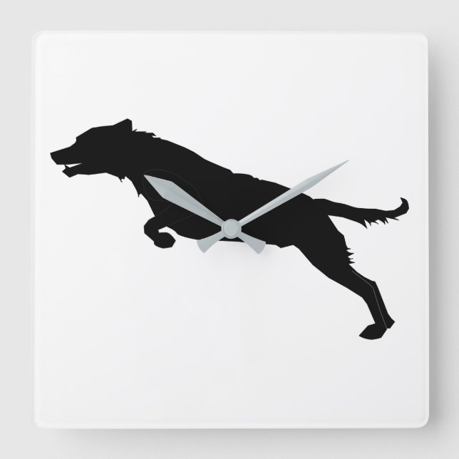 Horloge Carrée Silhouette de chien qui saute (Recto)