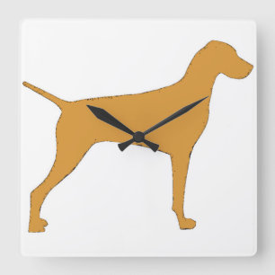 Horloge Carrée silhouette de couleur de vizsla