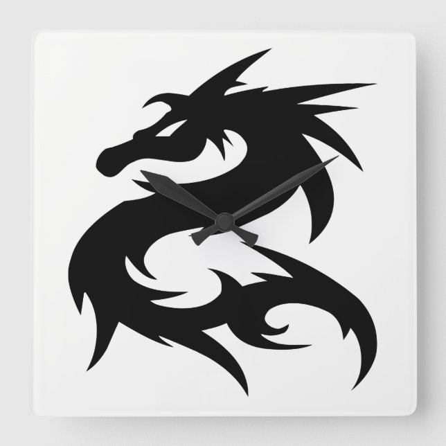 Horloge Carrée Silhouette de dragon tribal (Recto)