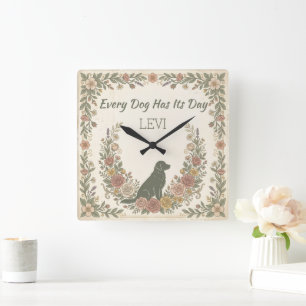 Horloge Carrée Silhouette de Golden Retriever Vintage Personnalis