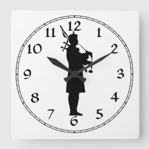 Horloge Carrée Silhouette de joueur de cornemuse