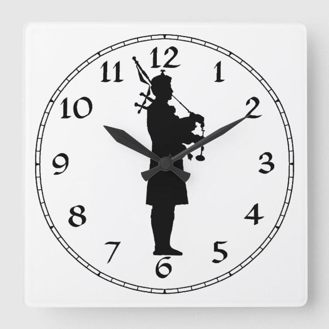 Horloge Carrée Silhouette de joueur de cornemuse  (Recto)