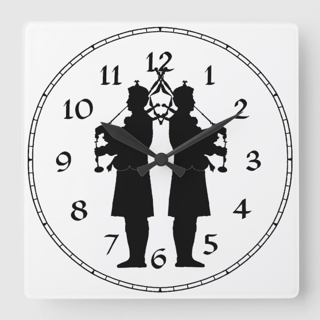 Horloge Carrée Silhouette de joueurs de cornemuse écossais (Recto)