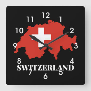 Horloge Carrée Silhouette de la Suisse