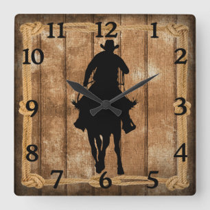 Horloge Carrée Silhouette de Rodeo Roping