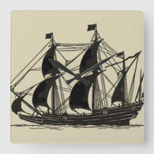 Horloge Carrée Silhouette of Ship with Billowing Sails