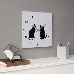 Horloge Carrée Silhouettes de chats modernes, animaux de compagni