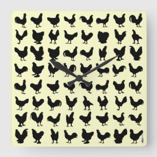 Horloge Carrée Silhouettes de poulets