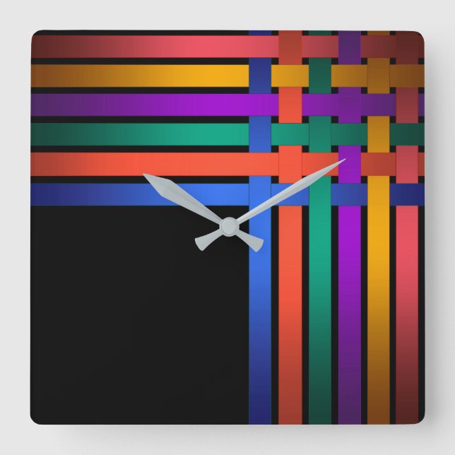 Horloge Carrée Silk ribbons lines black background pattern (Recto)