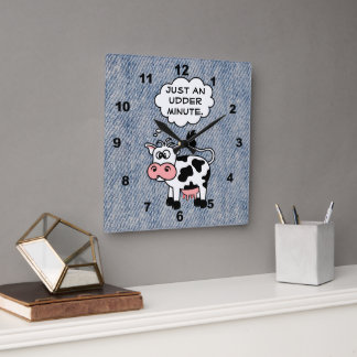 Horloge Carrée Silly Cow Just An Udder Minute Faded Denim