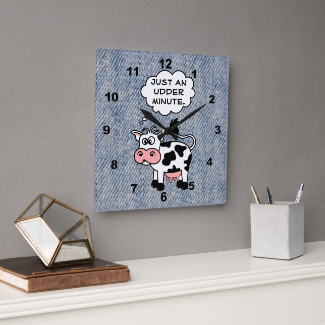 Horloge Carrée Silly Cow Just An Udder Minute Faded Denim (Bureau)
