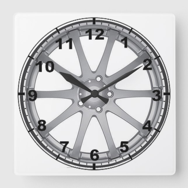 Horloge Carrée "Silver Alloy Wheel" design wall clocks (Recto)