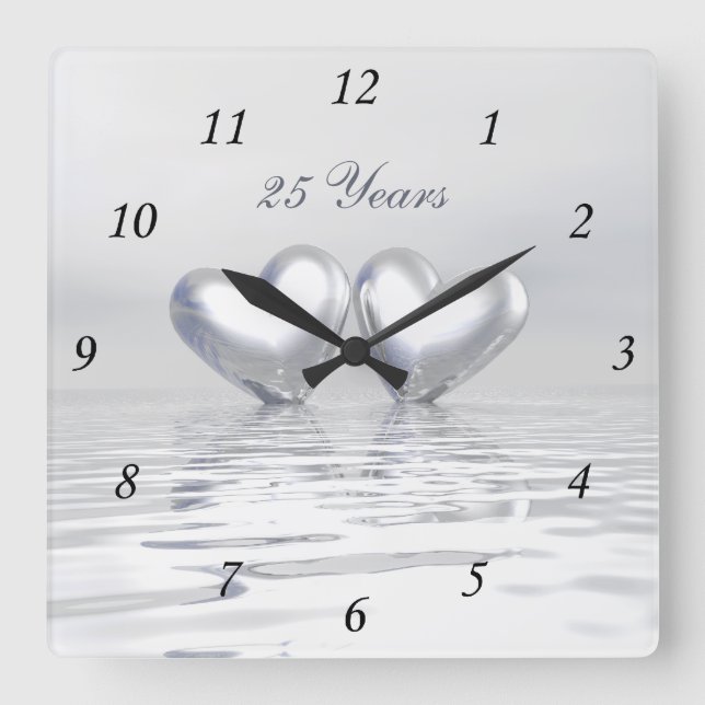 Horloge Carrée Silver Anniversary Hearts (Recto)