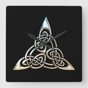 Horloge Carrée Silver Black Triangle Spirals Celtic Knot