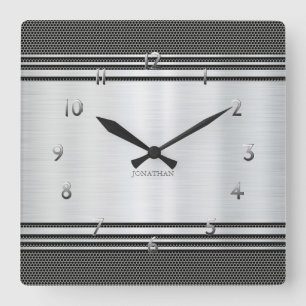 Horloge Carrée Silver brillant moderne géométrique mécanique su