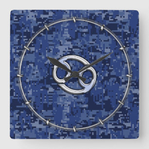 Horloge Carrée Silver Cancer Zodiac Sign Navy Blue Digital Camo