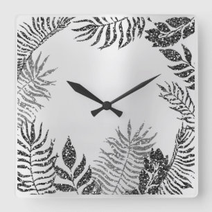 Horloge Carrée Silver Grey Minimal Parties scintillant Noire Méta