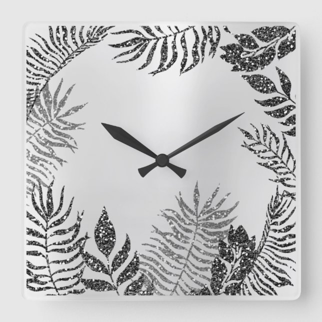 Horloge Carrée Silver Grey Minimal Parties scintillant Noire Méta (Recto)
