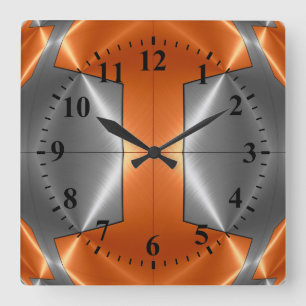 Horloge Carrée Silver Orange Stainless Steel Metal