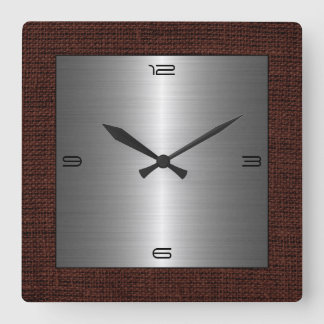 Horloge Carrée Silver Stainless Steel Modern Burlap Border