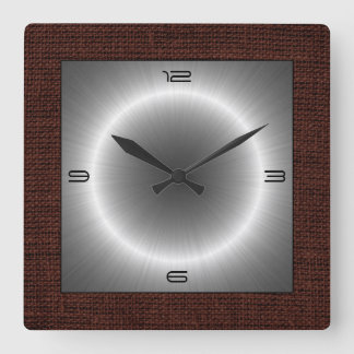 Horloge Carrée Silver Stainless Steel Modern Burlap Border