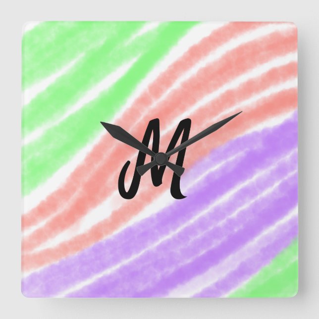 Horloge Carrée Simple ajouter votre nom Personnaliser texte monog (Recto)