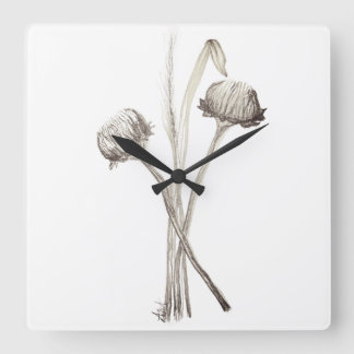 Horloge Carrée Simple Bouquet de Fleurs Sauvages du Champ