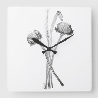 Horloge Carrée Simple Bouquet de Fleurs Sauvages du Champ