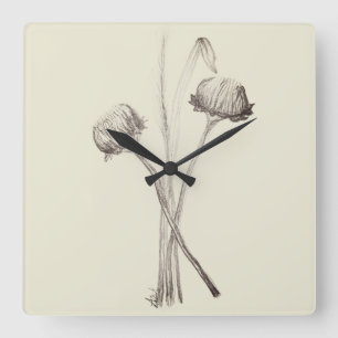 Horloge Carrée Simple Bouquet de Fleurs Sauvages du Champ