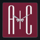 Horloge Carrée Simple Couples | White & Burgundy<br><div class="desc">Classy, bold et moderne.</div>