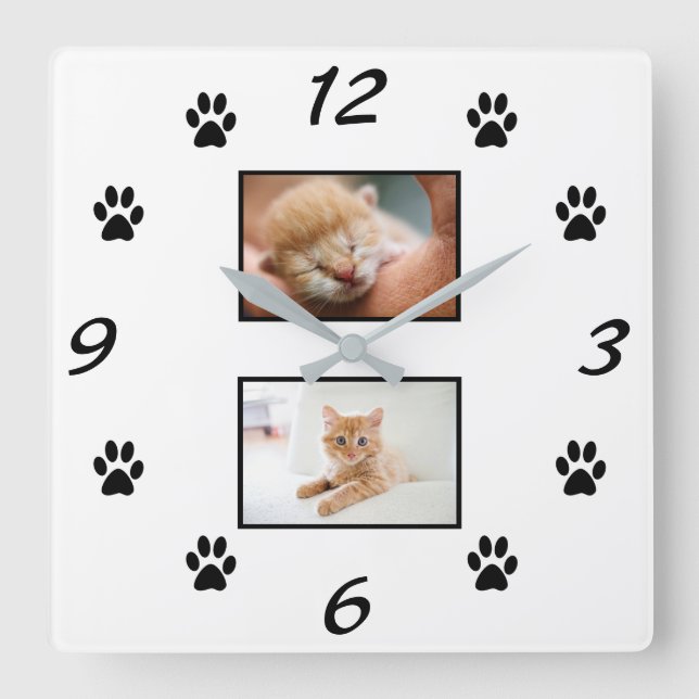 Horloge Carrée Simple Empreinte de patte de chat animal de compag (Recto)