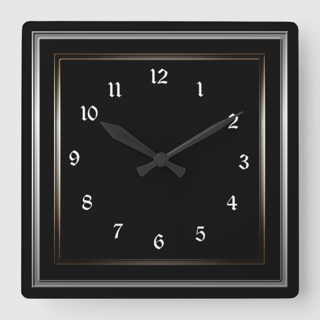 Horloge Carrée Simple Metal Frame Black (Recto)