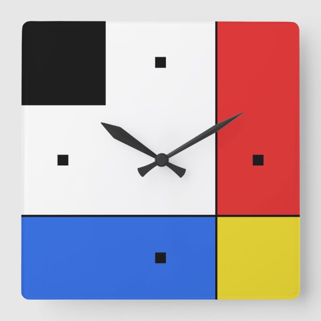 Horloge Carrée Simple Mondrian Neoplasticism Acrylic Wall Clock (Recto)