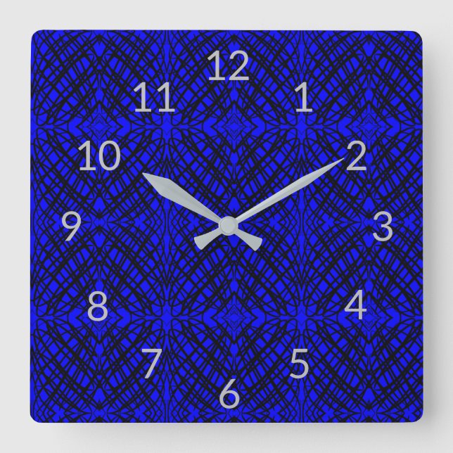 Horloge Carrée Simple Scribble | Carreaux miroir | Bleu | (Recto)